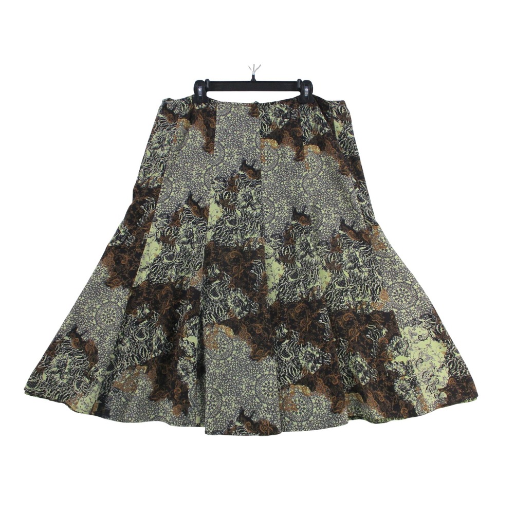 Emma James Womens 16 A-Line Skirt Green Brown Paisley Lace Print Midi Skirt